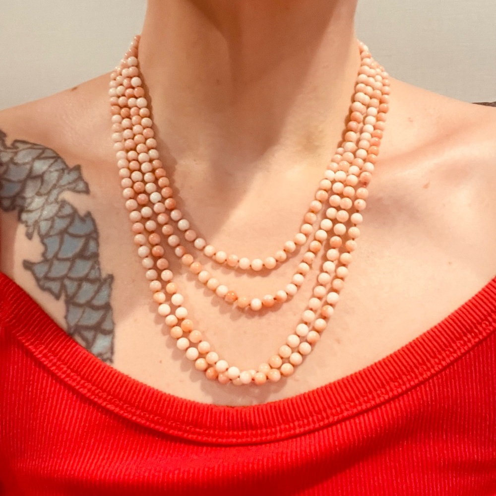 Vintage angel skin coral necklace